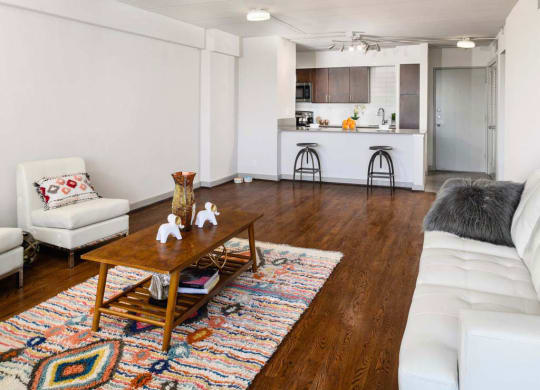 Living Room With Kitchen View at Memorial Towers Apartments, The Barvin Group, Houston, 77007